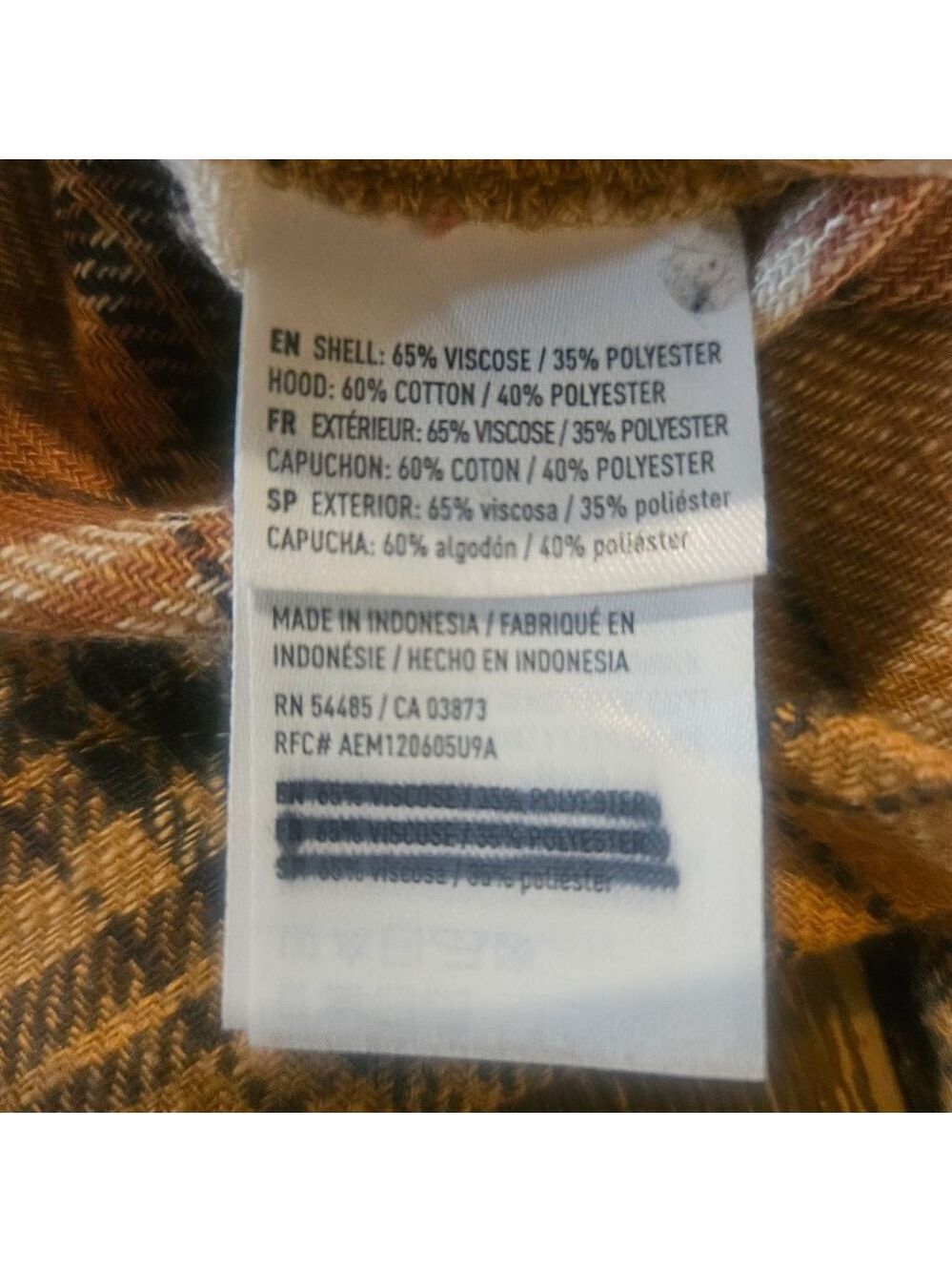 Women's American Eagle Oversized Hooded Plaid Flannel Shirt L Beige Brown - Picture 10 of 11